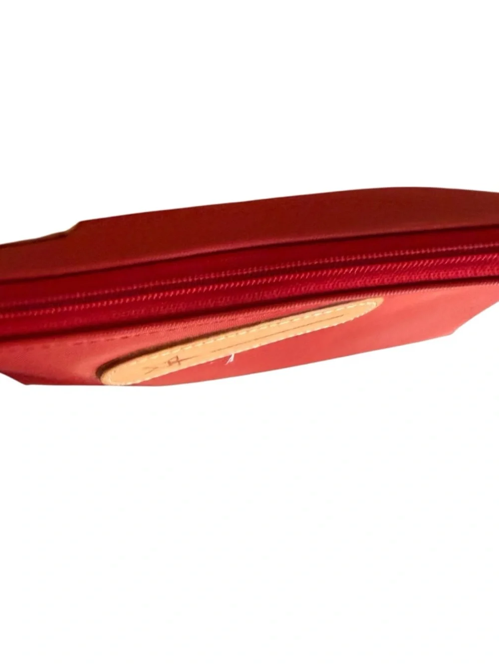 Jon Hart Design Red Cosmetic Zip Pouch with Tan Logo Patch